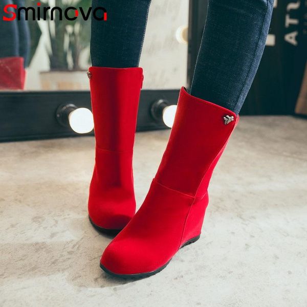 

smirnova 2020 fashion boots winter new arrival women boots high heel solid height increasing female casual mid calf, Black