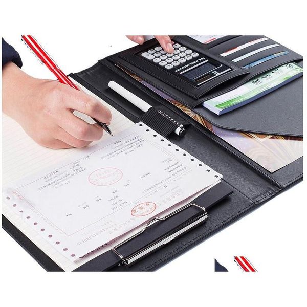 

a4 manager folder multifunction leather office folder includes 12-bit calculator clipboard business organizer 498w4