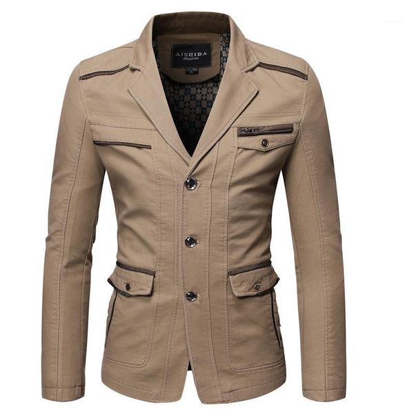 

suit collar jacket korean-style slim fit tooling jacket large size multi-poets youth men's1, Black