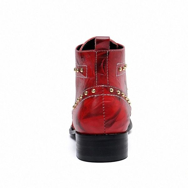 

genuine leather men boots outdoor embroidery men ankle cowboy boots casual rivets male party and wedding boots fashion luxury #wa0m