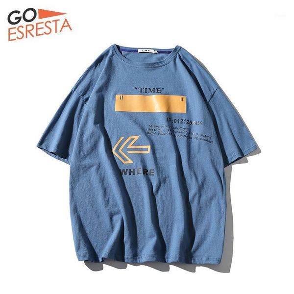 

goesresta 2020 summer brand new men's short-sleeved cotton breathable loose casual wild fashion printed street t-shirt men1, White;black