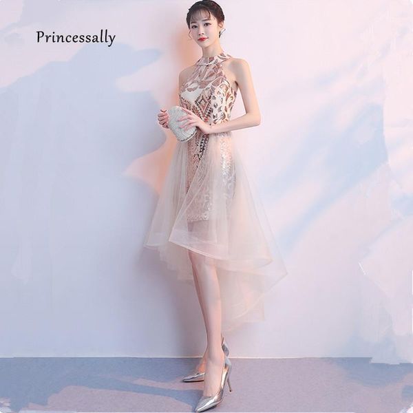 

robe de soriee new sequin cocktail dress high low high neck sleeveless robe cocktail occasion dresses for women vestidos verano1, White;black