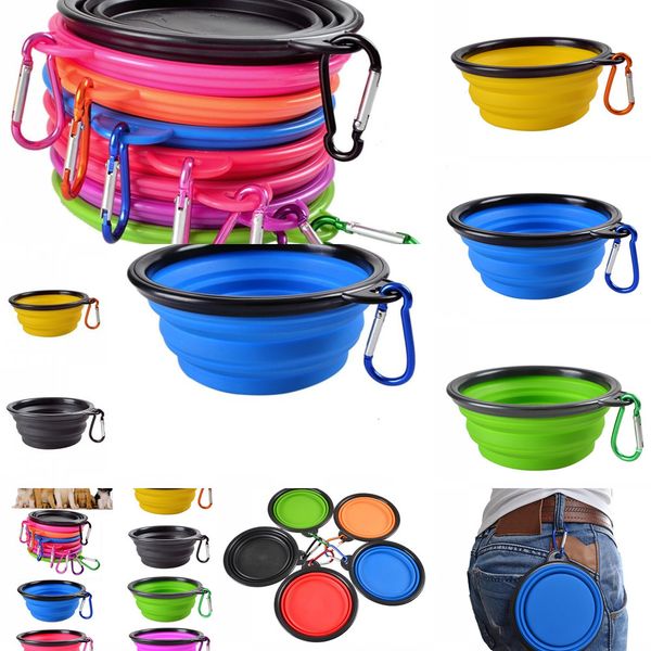 

dog folding solid color pet bowl cat collapsible silicone puppy doggy feeder water food container foldable style