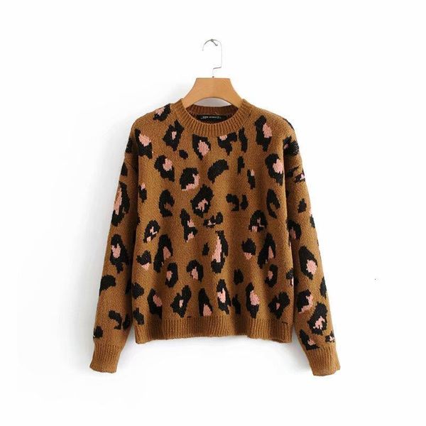 

women fashion vintage leopard printing knitting casual sweater ladies o neck basic sweater femme autumn pullovers chic s029, White;black