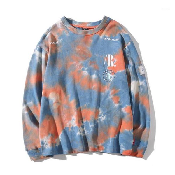 

new casual loose tie dye o-neck hoodies sweatshirts mens hip hop hipster punk rock streetwear hoodie fashion jumper print 1, Black