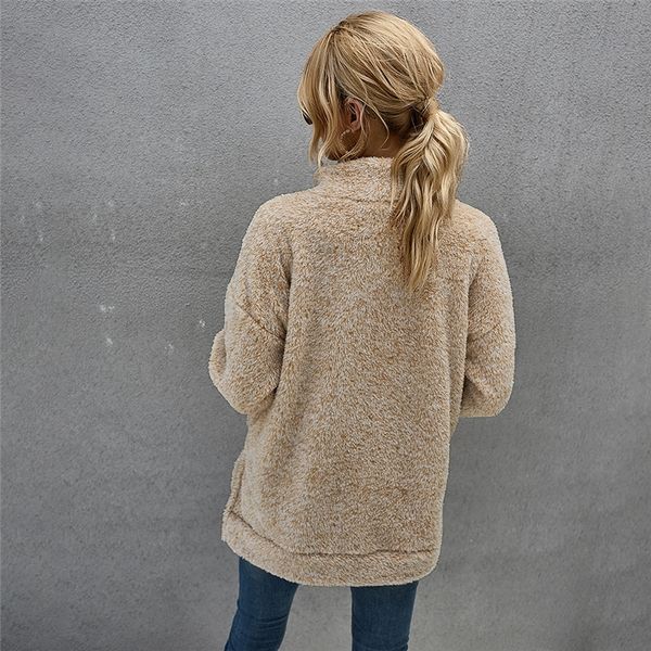 

winter stand thick fleece hoodies women new casual pullovers full sleeve solid hoodies outwear 201203, Black