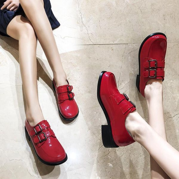 

ymechic мода весна колледж коренастый каблуках обувь женщина насосы патентный pu синий черный красный пряжка лолита блок каблука обувь для к, Black