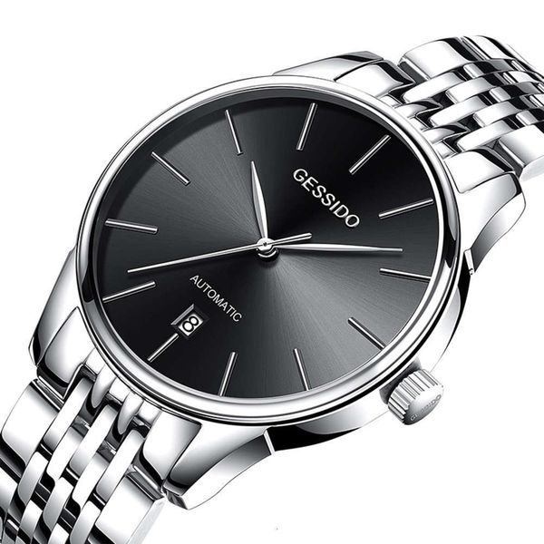 

fully gesidu watch watch men's mechanical automatic waterproof simple business refined steel men's watch, Slivery;brown