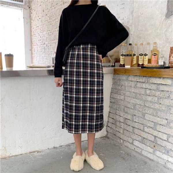 

new fashion 2021 chess line spring high street thin women's beach skirt ek1p, Black