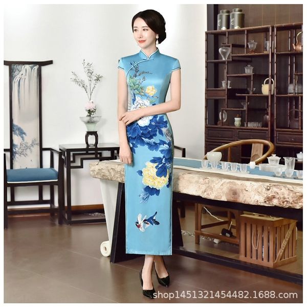 

hebe7 новая осень улучшилась большой размер cheongsam длинный тонкий сексуальное платье длинной юбки cheongsam девушка мода платье daily wmk, Black;gray