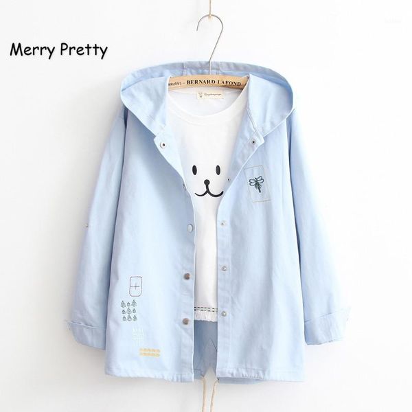 

merry pretty casual spring autumn sweet jacket women cartoon embroidery solid outerwear female hooded basic thin coat for girls1, Black;brown