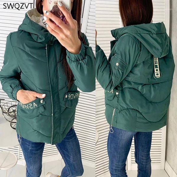 

women's down & parkas swqzvt 2021 women short hooded winter warm cotton jacket coat fashion pocket zipper coat1, Black