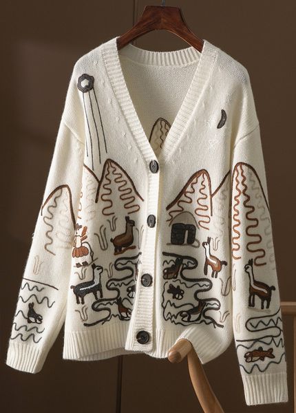 

ползание волшебной stroke кардигана вперед с волшебными тактными словами бедных v-воротник чистого кашемиром немецких машинная вышивкой v-об, White;black