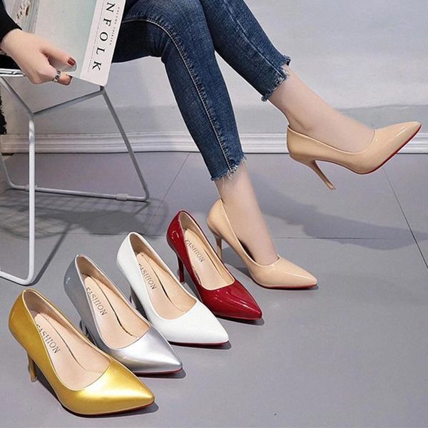 

Super High Heels Basic Pumps White Wedding Shoes Patent Leather Dress Shoes Pointed Toe Boat Office Plus Size 35-43 8809N #lg4Q, Black