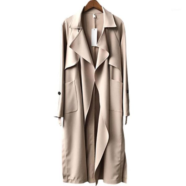 

long windbreaker female 2020 over the knee spring and autumn casual thin section was thin temperament coat british wind h006591, Tan;black