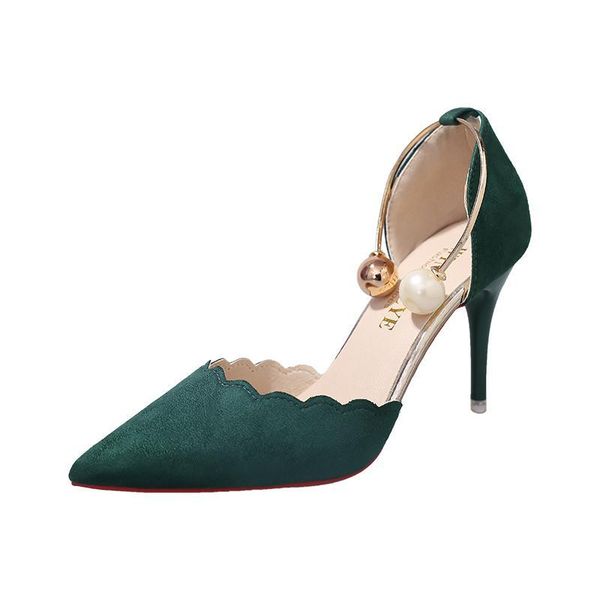 

2021 female fashion hollow with sandals summer women pumps shoes women pumps green string bead high-heeled #988, Black