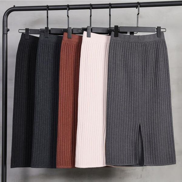 

high waist knitting skirts womens spring 2020 fashion streewear long pleated skirt with belt casual ladies saia longa black