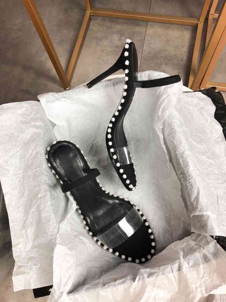

luxury women designer nova sandal leather pvc black high heels slingback sandals summer ladies fashion crystal bordered shoes with box size