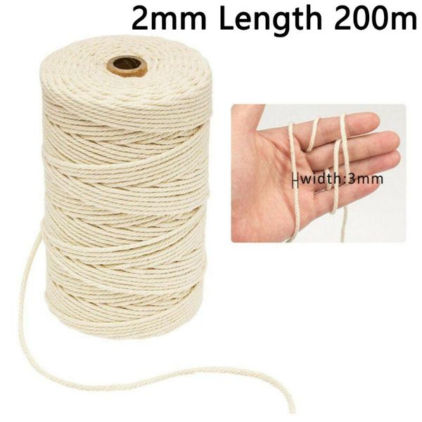 

200m natural beige cotton twisted cord craft macrame artisan string 3/2mm make macrame plant hangers, Black;white