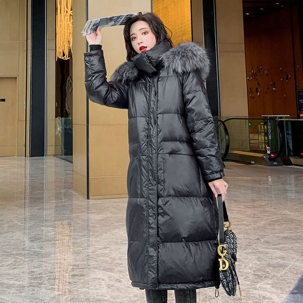 

new hooded park long down fat pinkyisblac 2020 fur casual cats jas winter losse women oemdd, Black