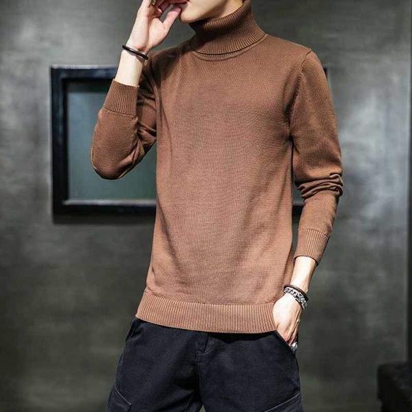 

new simple warm winter thick turtleneck sweater men's knit sweater solid color versatile long-sleeved base, White;black
