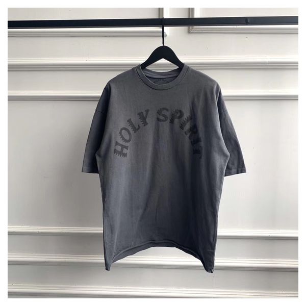 

2021 new kanye group holy spirit and women's day series hiphop vintage washed grey half sleeve men's t-shirt sii6, White;black