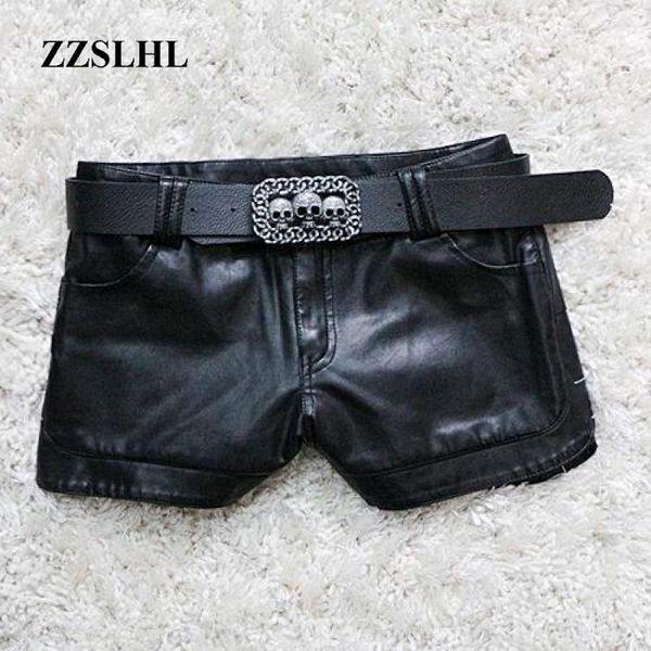 

new autumn and winter europe and the united states leather shorts women thin pu leather shorts slim women1, White;black