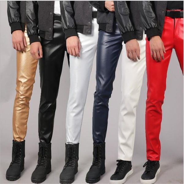 

28-38 men leather pants slim fit elastic style spring winter fashion pu leather trousers motorcycle pants streetwear1, Black