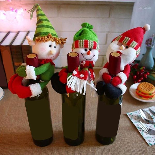 

christmas decorations red wine bottle cover santa claus snowman ornaments decoration home restauran table bottles decos1