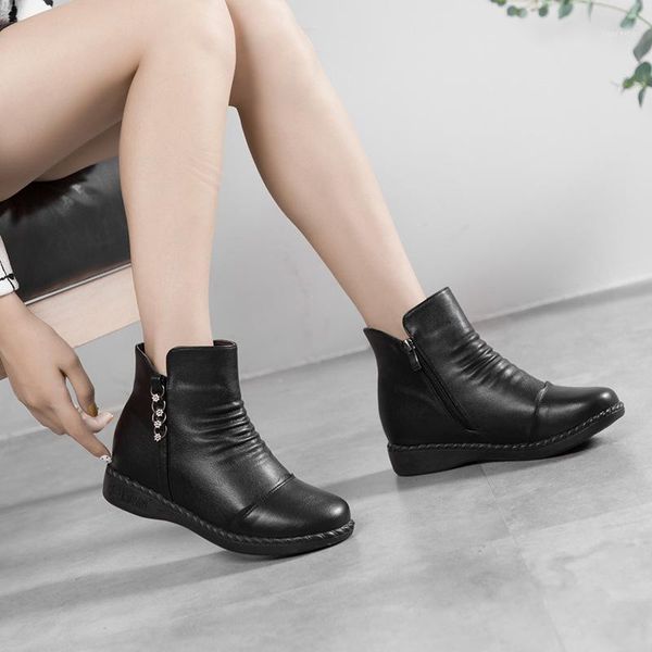 

jintoho fashion autum winter flat boots genuine leather ankle shoes vintage casual shoes brand design retro handmade women boot1, Black