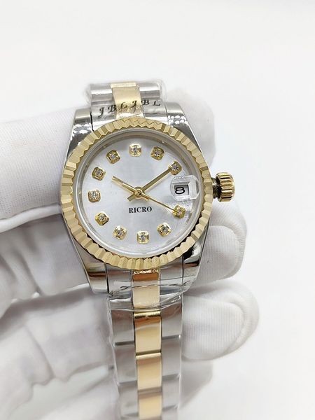 

ladies automatic mechanical watch 2813 movement. 26 mm size. 316 stainless steel. sports series tooth edge, drilling surface, Slivery;brown