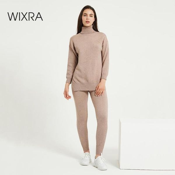 

wixra women sweater sets turtleneck long sleeve loose sweaters pullovers+pockets long pants solid 2 pieces suits winter costume1, Gray