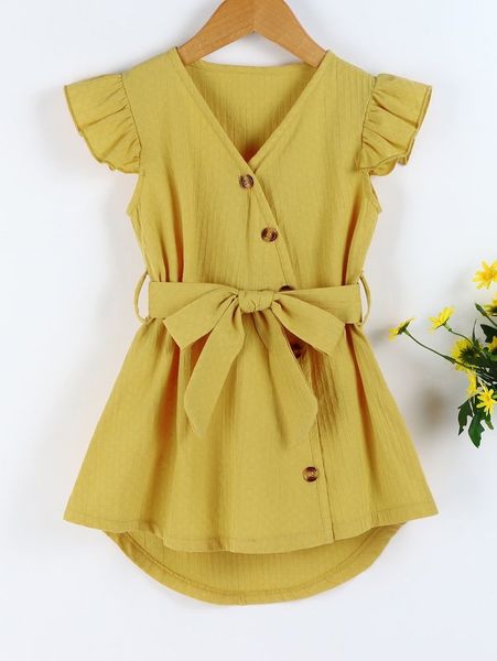 

toddler girls butterfly sleeve high low hem belted dress she, Red;yellow