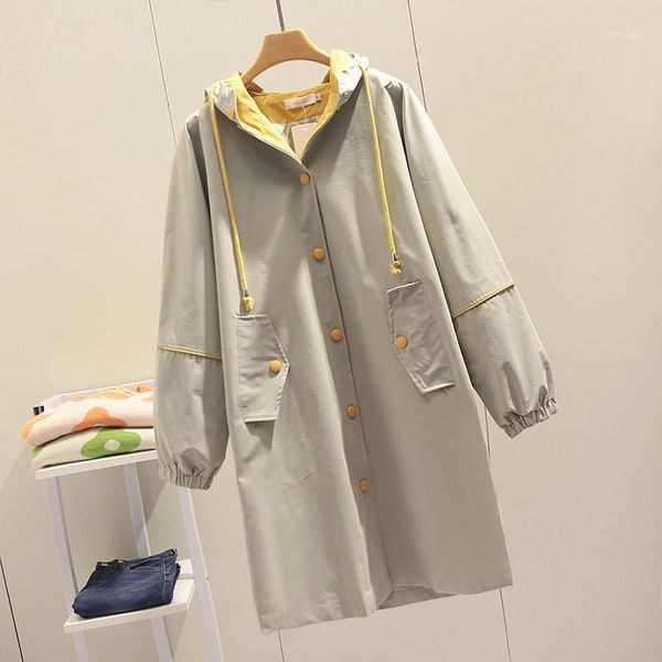 

2020 spring new korean plus size mid-length hooded pocket windbreaker coats loose casual sport trench coat outerwear streetwear1, Black