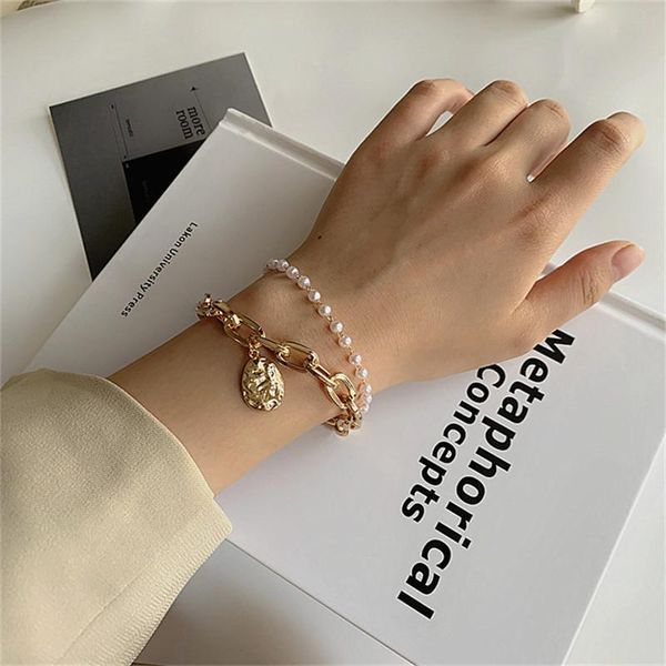 

Korean Gold Silver Color Tree Pearl Ball Chain Bracelet Set for Women Girl Link Multilayer Bangles Set Party Jewelry, Black