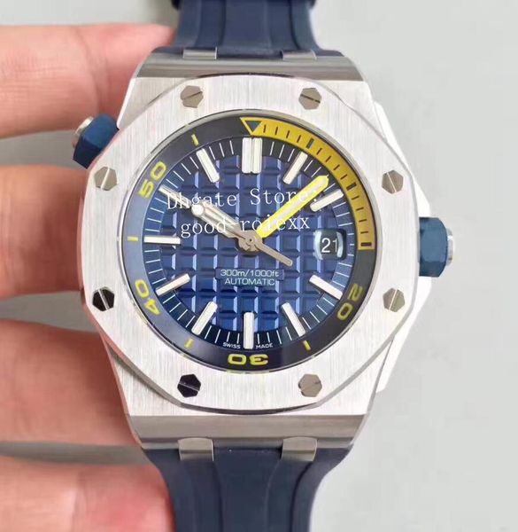 

mens mechanical watches men automatic cal.3120 watch men blue dial 15710 sapphire rubber strap 42mm offshore water, Slivery;brown