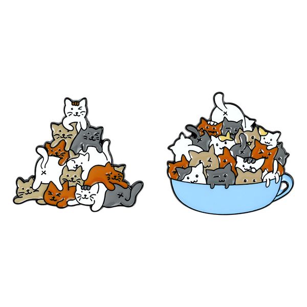 

new animal alloy brooch creative cartoon cat overlapping enamel brooch badge wholesale, Blue