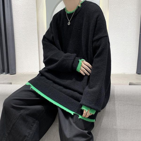 

winter fake two-piece sweater men's warm fashion casual knitted pullover men wild loose korean knitting sweaters mens clothes1, White;black