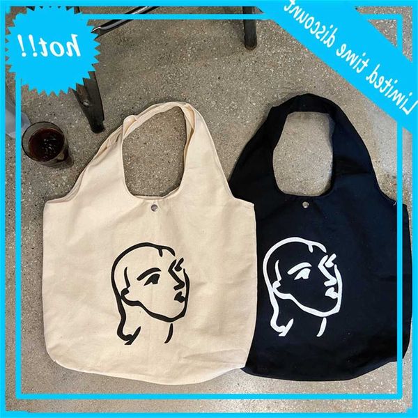 

01232 japanese and korean women's portrait illustration vest portable shoulder large capacity leisure shopping bag