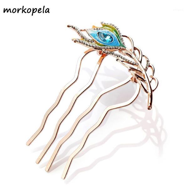 

hair clips & barrettes morkopela feather enamel comb fashion crystal jewelry for women wedding banquet rhinestone accessories wedding1, Golden;silver
