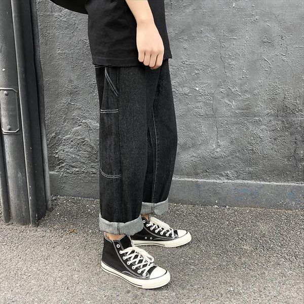 

nice summer korean version of the nine points loose four seasons explosion trend wild black casual jeans, Blue