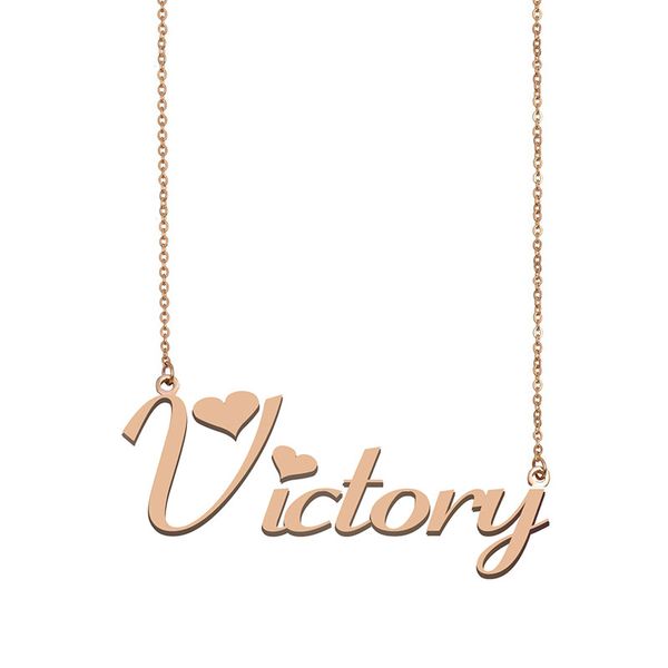 

victory name necklace custom nameplate pendant for women girls birthday gift kids friends jewelry 18k gold plated stainless steel, Silver