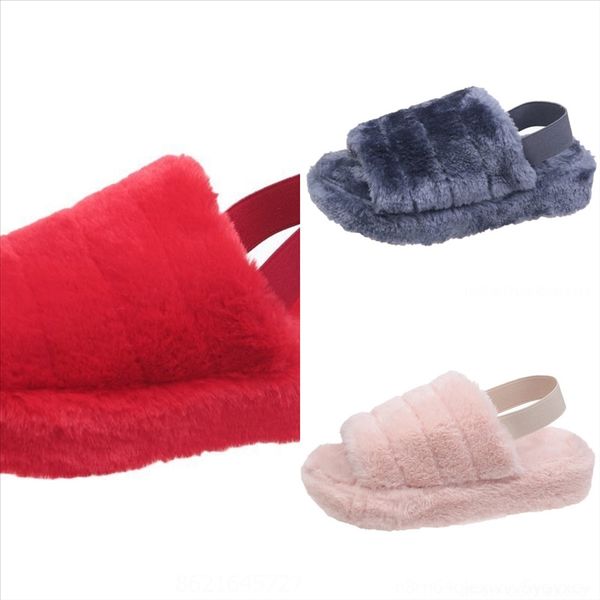 

pv9 new air new breathable open toe warm women indoor plush slippers comfortable shoes plush bow cotton pad slipper fur cross slippers, Black