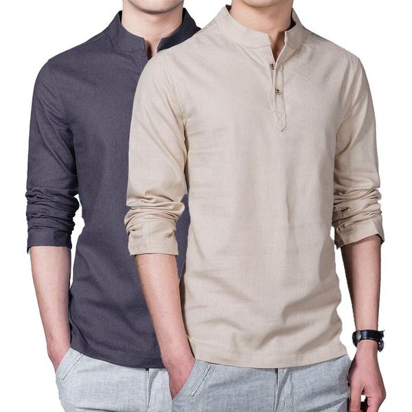 

plus size 5xl summer linen shirt men vintage casual chinese shirt pure color loose long sleeve men's clothing, White;black