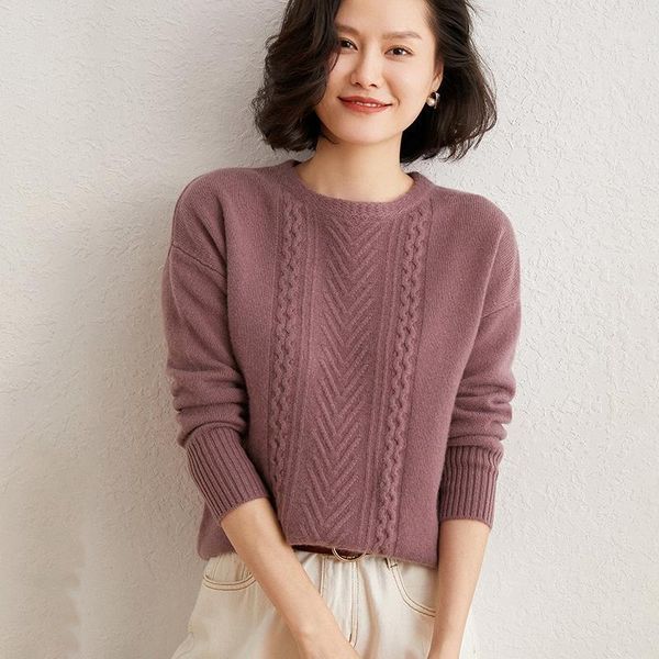 

2021 autumn winter 100% pure cashmere sweater o-neck women's soft female loose thickened knitted jumper1, White;black