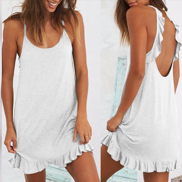 

summer strappy short mini dress backless sleeveless loose casual beach dress women lady evening party vestidos de festa, Black;gray