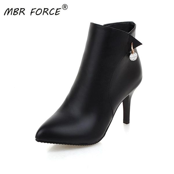 

mbr force woman fashion spring autumn pointed toe high heels boots lady casual ankle boots female cool street party botas, Black