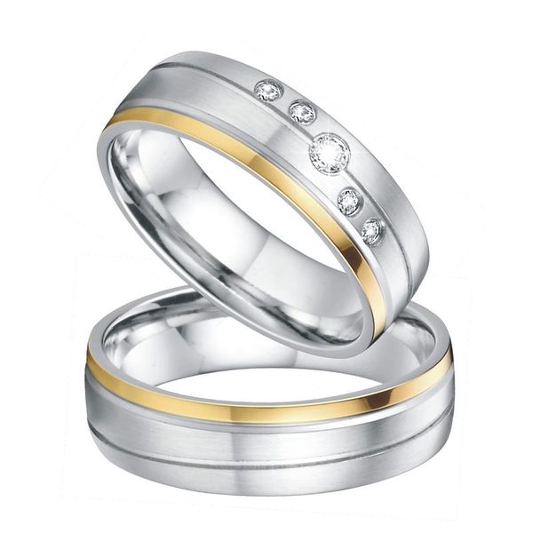 

alliance stainless steel jewelry marriage wedding rings set his and hers couple ring for men and women lover's anniversary gift, Golden;silver