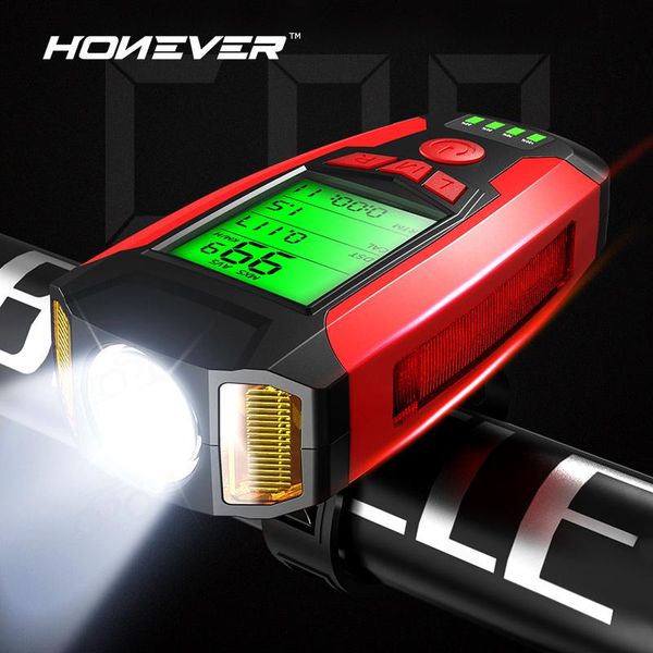 

3 in 1 bicycle light usb charging bike bicycle front light cycling head with horn speed meter lcd screen