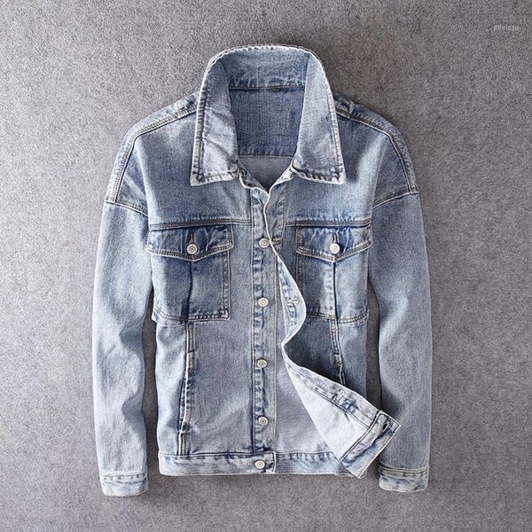 

fashion streetwear men jackets retro blue stamping designer denim jackets men punk coats black gray hip hop hombre1, Black;brown